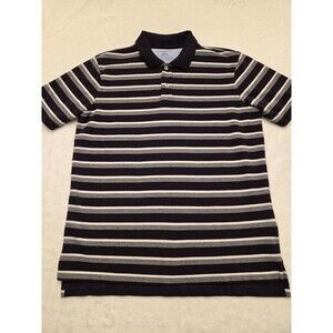 Vintage Lands End Polo Shirt Mens Large Dark Blue Striped White Gray
